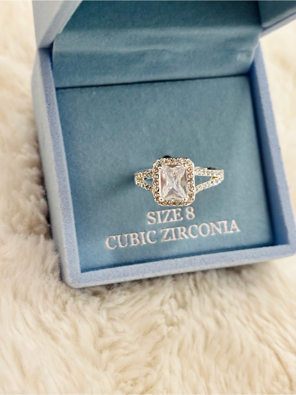 Fine Silver-Plated Emerald Cut Cubic Zirconia Ring New - Picture 11 of 15